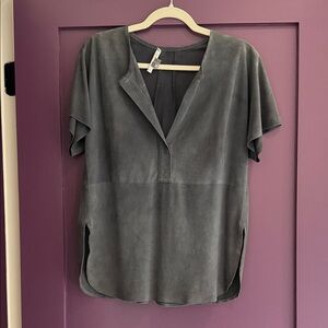 Vince Slate Gray Suede V-Neck Short Sleeve Blouse